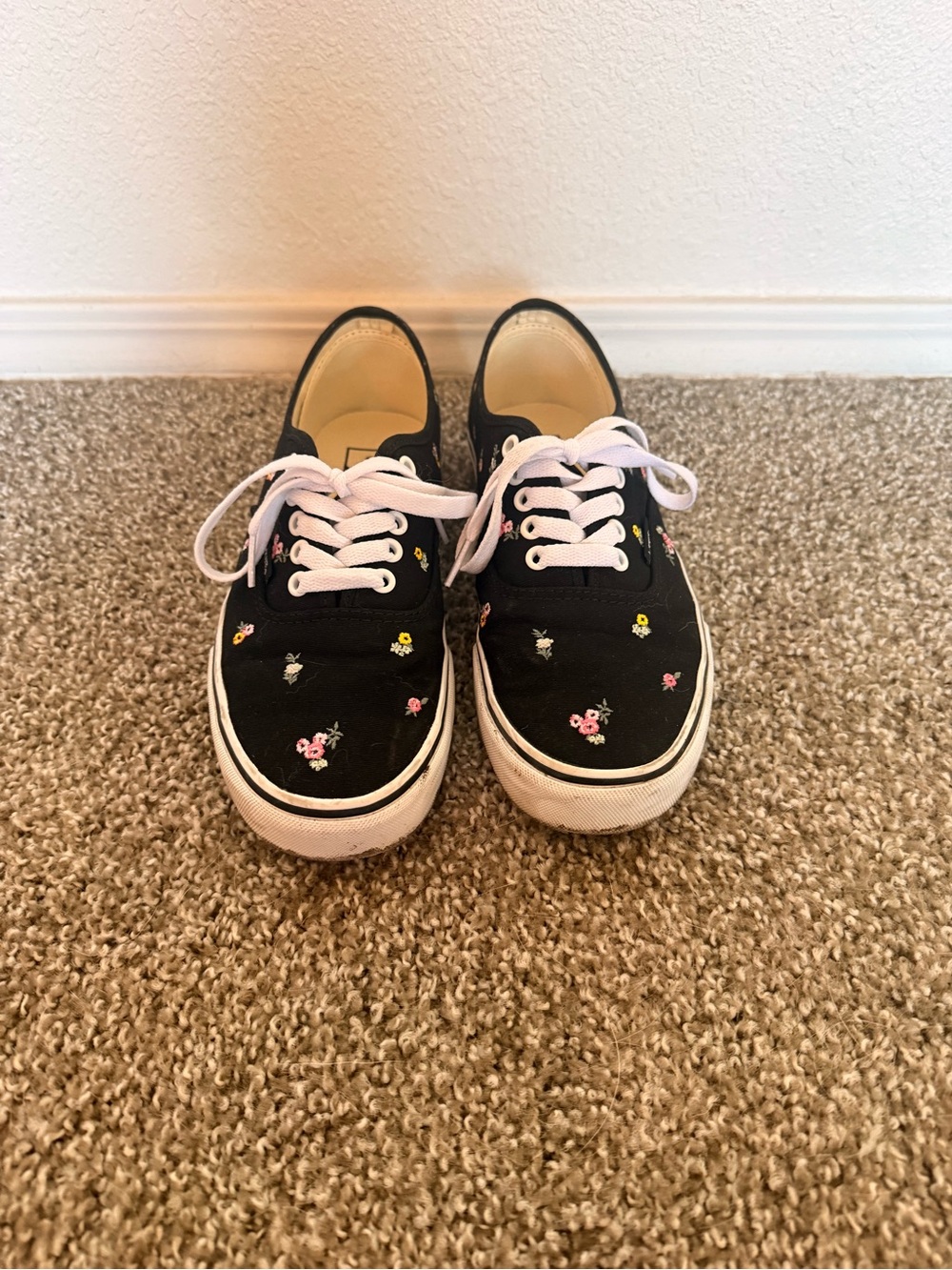 Vans Black Canvas Low-Top Sneakers with Pink & Yellow Floral Embroidery